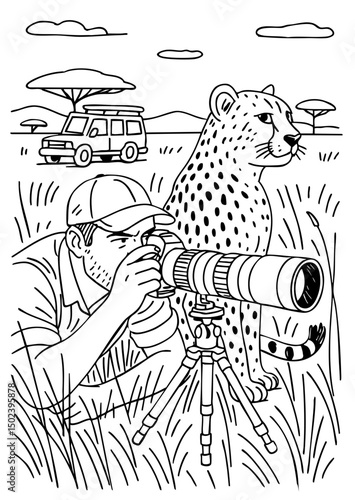 Cheetah and Photographer Doodle Art