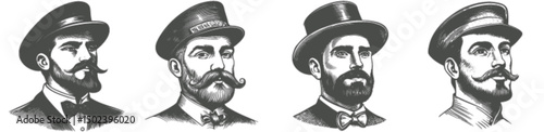 Vintage Engravings of Distinguished Gentlemen with Unique Hats