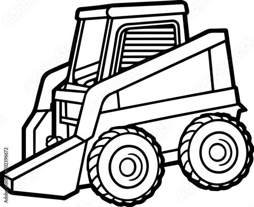 skid steer loader machine outline vector illustration, coloring book page line art	