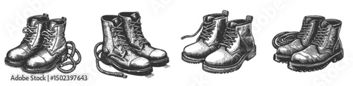 Vintage Engraving of Stylish Footwear Illustrations for Design