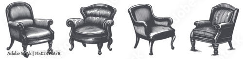 Vintage Furniture Engraving Collection in Black and White Style