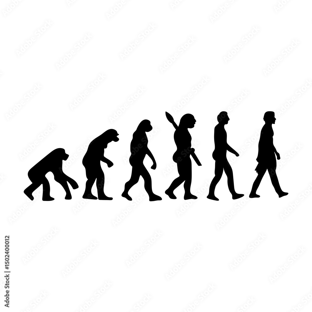 Human evolution silhouette concept. Darwin theory cartoon vector illustration Human evolution silhouette concept. Darwin theory cartoon vector illustration