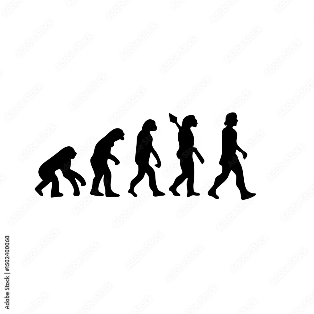 Human evolution silhouette concept. Darwin theory cartoon vector illustration Human evolution silhouette concept. Darwin theory cartoon vector illustration