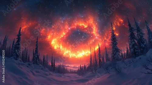 Winter Forest Under Cosmic Firestorm