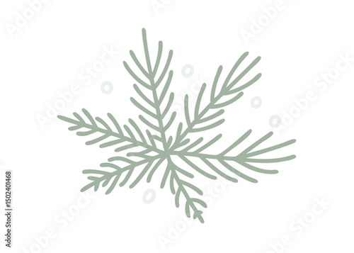 Minimalist Black Spruce Branch with Snowflakes