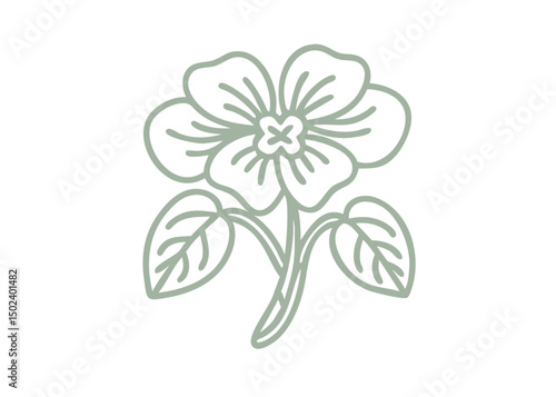 Minimalist Blue Elf Viola Flower Outline Illustration