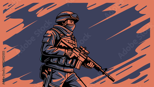 Military Soldier Illustration with Rifle in Action