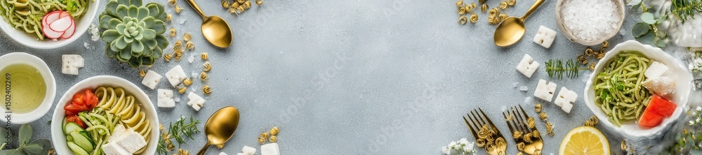 Fototapeta premium Fresh Ingredients and Pasta with Rustic Decor. Generative AI