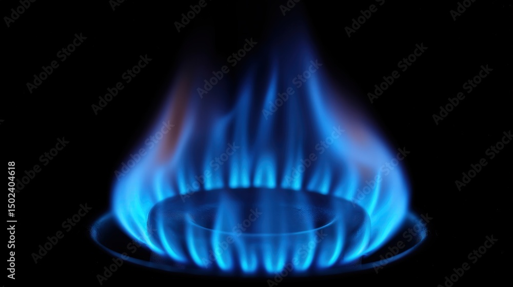 Blue - hued gas flame on a burner Blue - hued gas flame on a burner