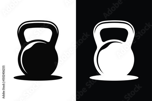 Black Kettlebell Vector Icon Minimalist Gym Silhouette on White.