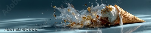Ice Cream Cone with Splash of Water. Generative AI