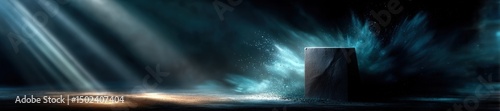 Podium with Microphone Under Spotlight. Generative AI