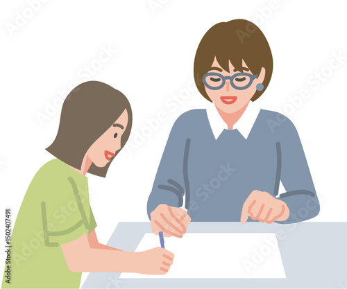 先生に勉強を教えてもらう学生