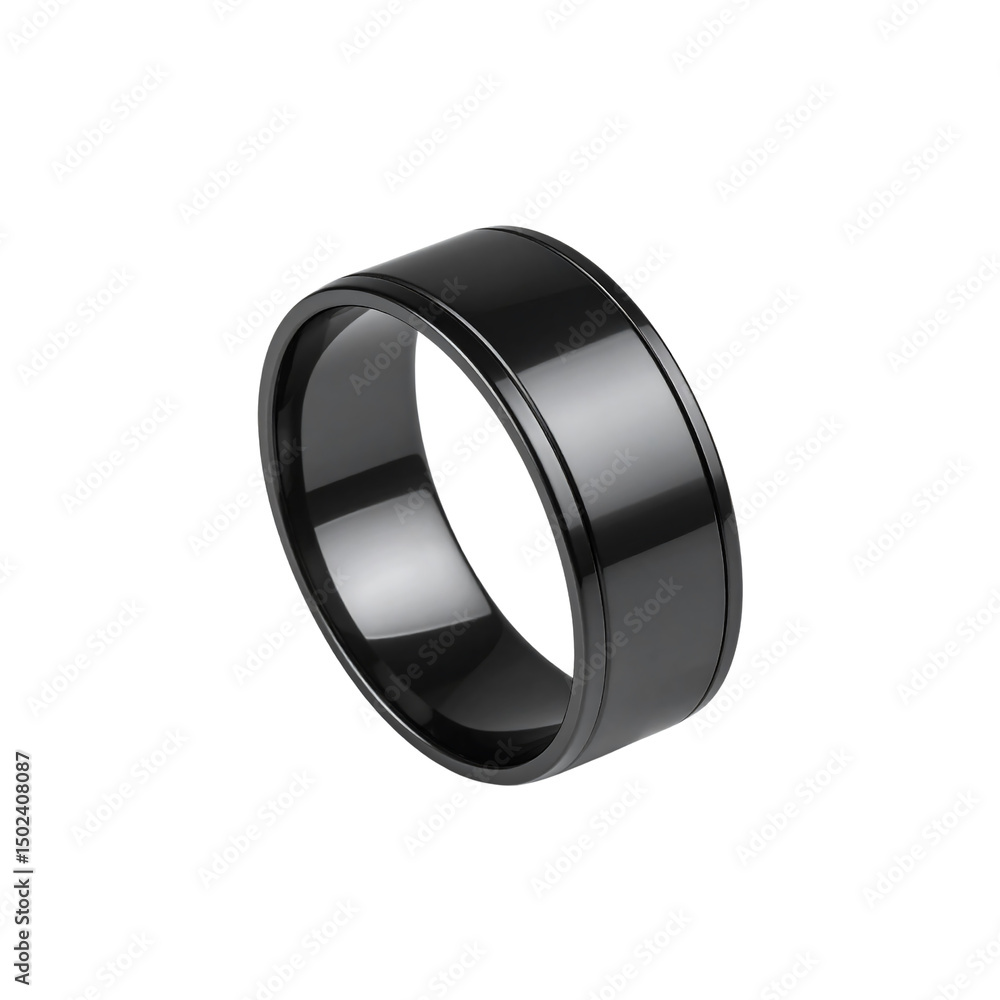 Stylish black ceramic mens wedding band ring jewelry on transparent background Stylish black ceramic mens wedding band ring jewelry on transparent background