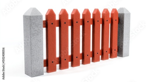 Wooden fence with concrete posts isolated on white background. Generative AI