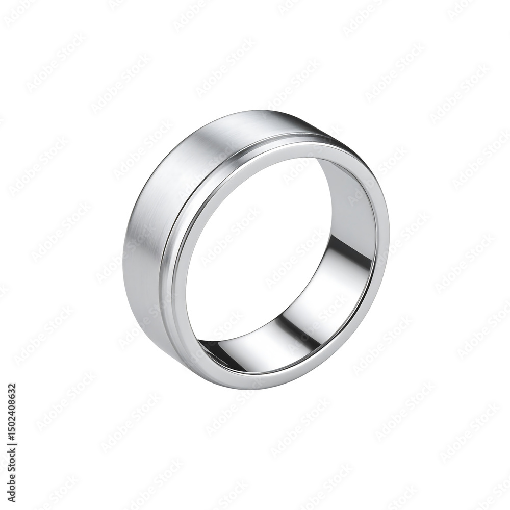 Modern brushed silver mens wedding band ring design on transparent background Modern brushed silver mens wedding band ring design on transparent background
