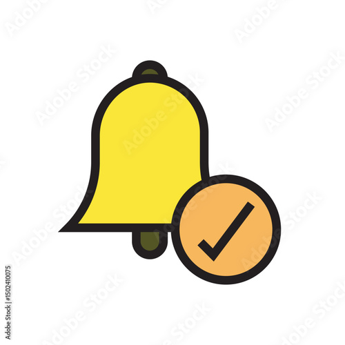 clean vector showing a bell with a checkmark, indicating approved updates, verified alerts, or confirmation messages.