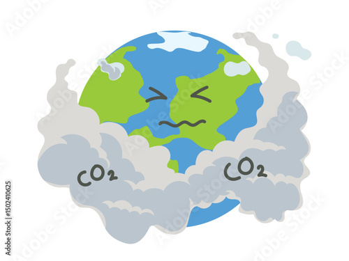 The earth with carbon dioxide in the smoke, air pollution