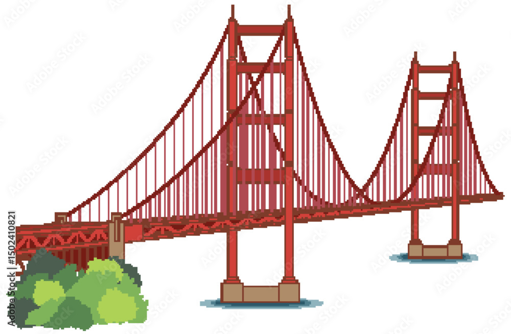 Fototapeta premium Iconic Red Suspension Bridge Vector Illustration