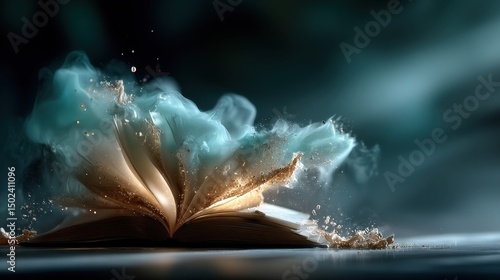 Magical burst of wisdom from an open book. Generative AI