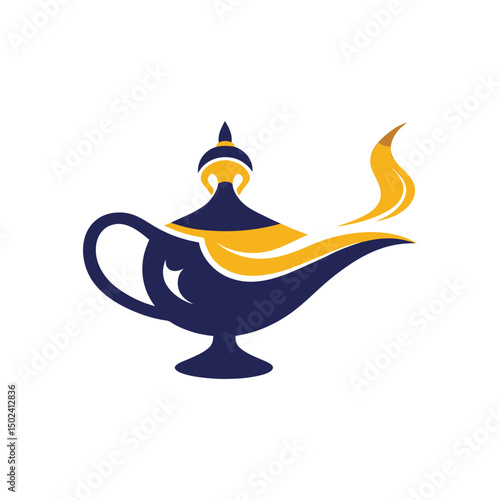 Flat and Minimal Magic oil lamp logo vector illustration isolated on white background