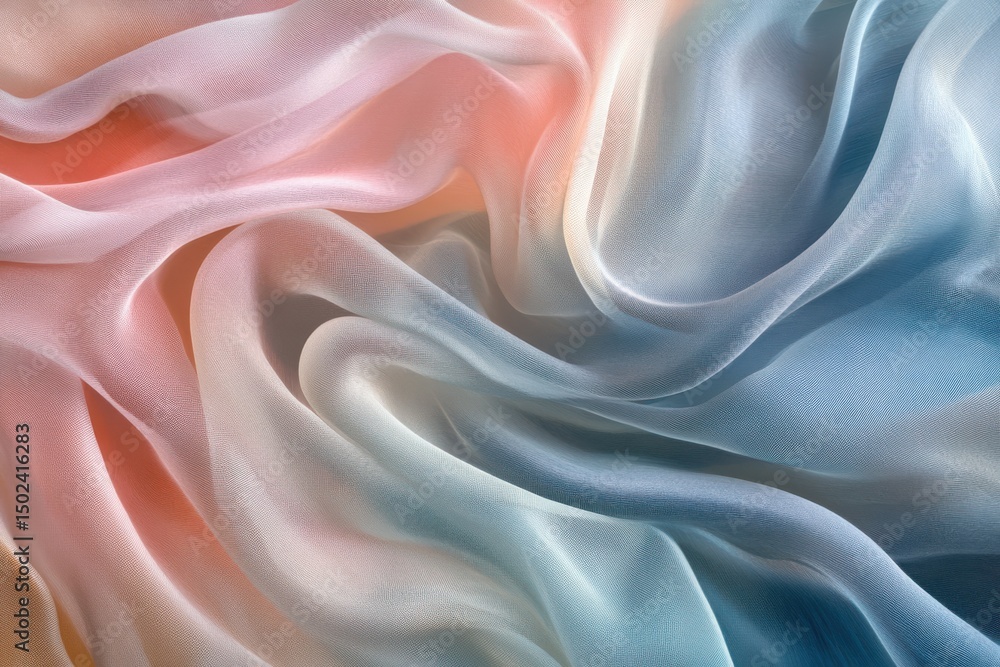 Obraz premium Abstract flowing silk fabric with pastel peach, pink, and blue colors