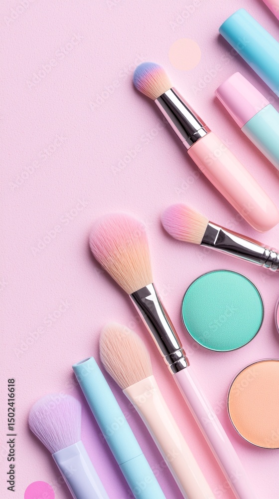 Pastel Pink Makeup Brushes and Eyeshadow Palette Flatlay Pastel Pink Makeup Brushes and Eyeshadow Palette Flatlay