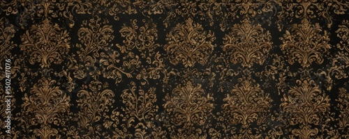 Black and gold damask, luxurious seamless texture, opulent vintage style , background, illustration