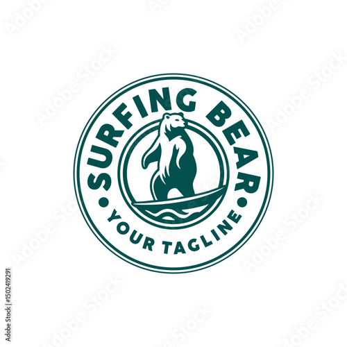 surfing bear logo vector illustration