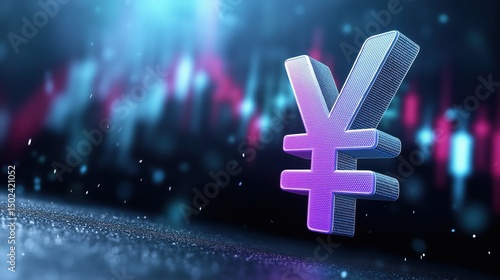 3D - rendered yen symbol on a digital - looking background