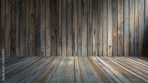 Obraz na płótnie Rustic wooden wall and floor background. Dark, weathered planks create a vintage ambiance w salonie
