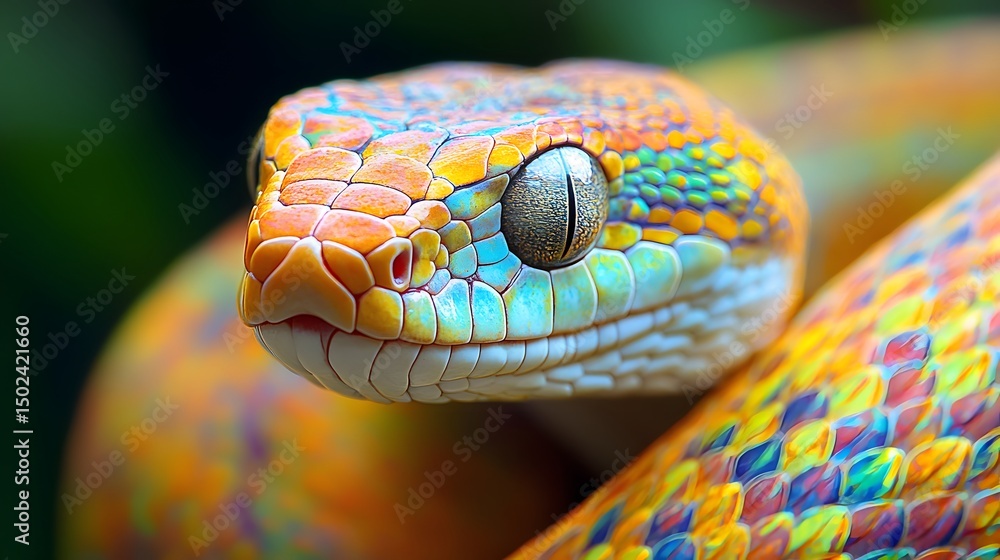 Fototapeta premium Snake with Colorful Patterns: A close-up of a snake with intricate, colorful patterns on its scales. 