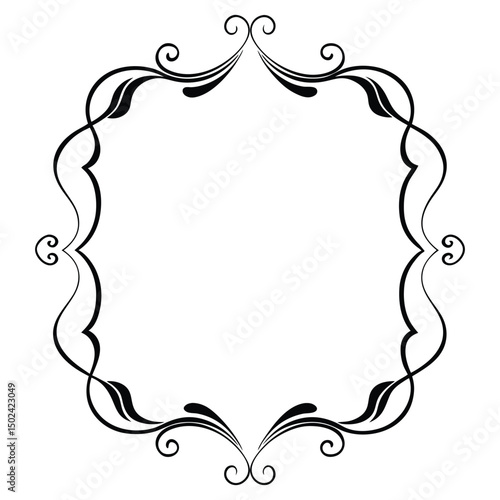 Elegant Decorative Frame with Swirls and Floral Accents in Black and White silhouette