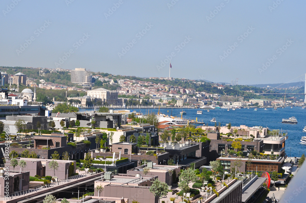 Istanbul, Turkey - Galataport waterfront in Karakoy with a view of the city skyline Istanbul, Turkey - Galataport waterfront in Karakoy with a view of the city skyline