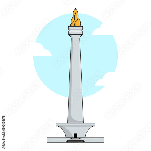 Vector illustration of Monumen Nasional (Monas), the iconic national monument of Indonesia located in Jakarta, symbolizing independence and national pride.