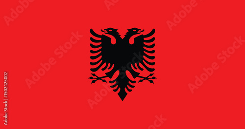 Albanian flag with black double-headed eagle on vibrant red background
