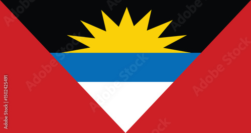 antigua and barbuda national flag with sun rising over blue, black, white, and red color pattern