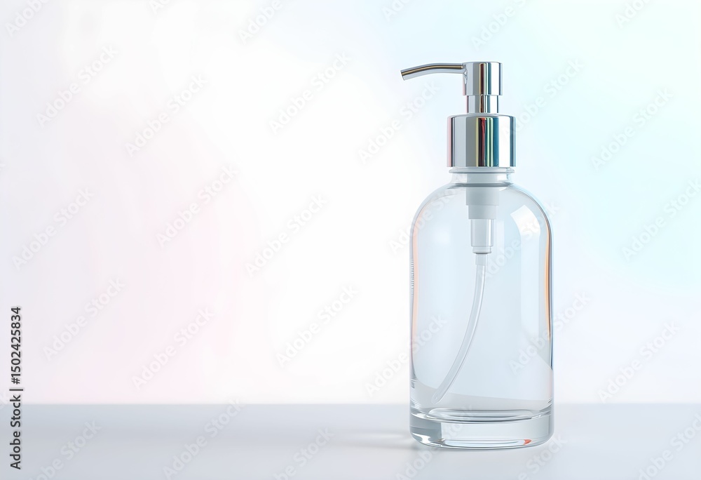 Naklejka premium Clear Glass Pump Bottle Minimal Background