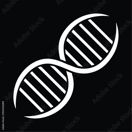 Minimalist DNA Double Helix Strand Illustration in Clean White Silhouette Style on Black Background silhouette