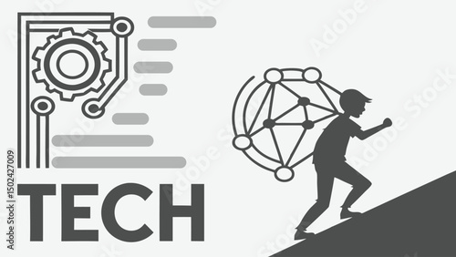 Person Carrying Technology Burden Upward Slope
