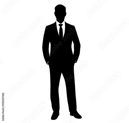 silhouette of a businessman standing with both hands in pockets