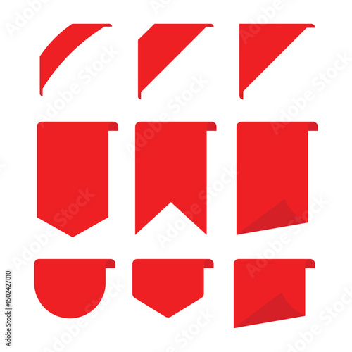 Set of vector red starburst, sunburst badges. Simple flat style vintage labels, stickers with sale discount text. Sale quality tags and labels. Template banner shopping badges.