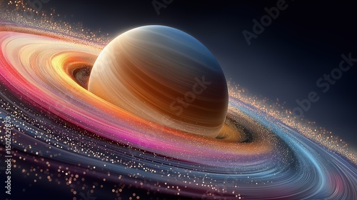 Saturn with colorful rings in space