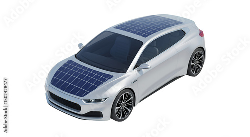 Modern electric car with solar panels on roof