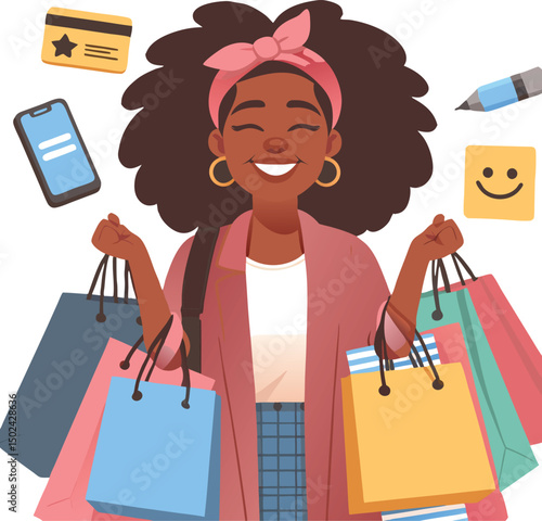 Happy shopping vector art illustration