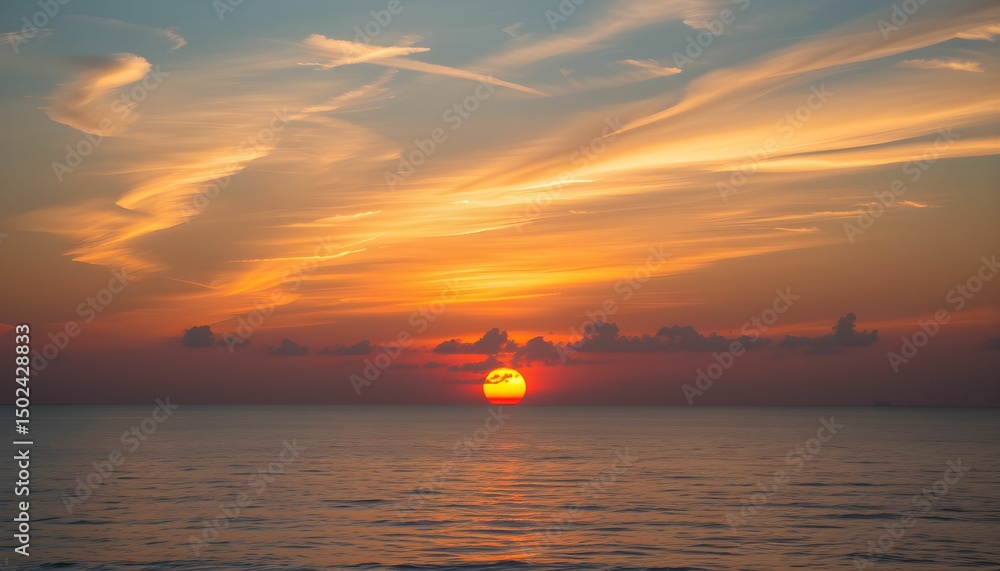 Spectacular Sunset over the Ocean Fiery Sky and Calm Waters Spectacular Sunset over the Ocean Fiery Sky and Calm Waters