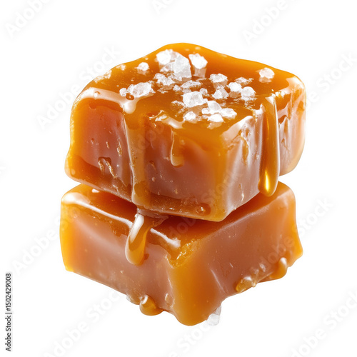 Two salted caramel candies stacked isolated on transparent background