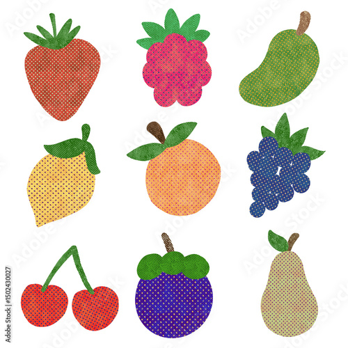 Set of fruits. Flat design. Apple, orange, pear, grape, cherry, avocado, strawberry, lime, watremelon. Graphic elements collection. Vector fruit icons	
