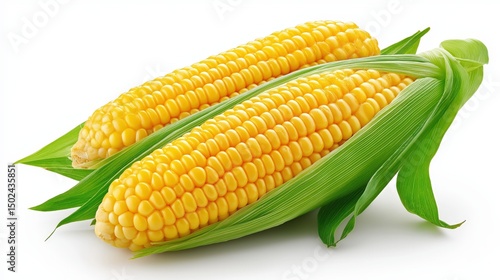 Fresh corn on the cob with green leaves