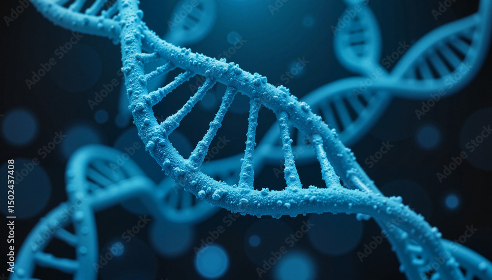 DNA double helix structure in blue with abstract background DNA double helix structure in blue with abstract background